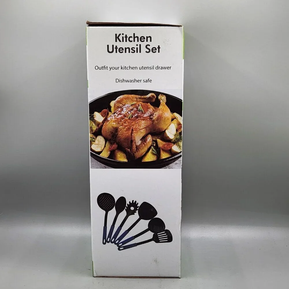 New 6 Piece Kitchen Utensil Set Plastic Nylon Non Scratch Cooking Black